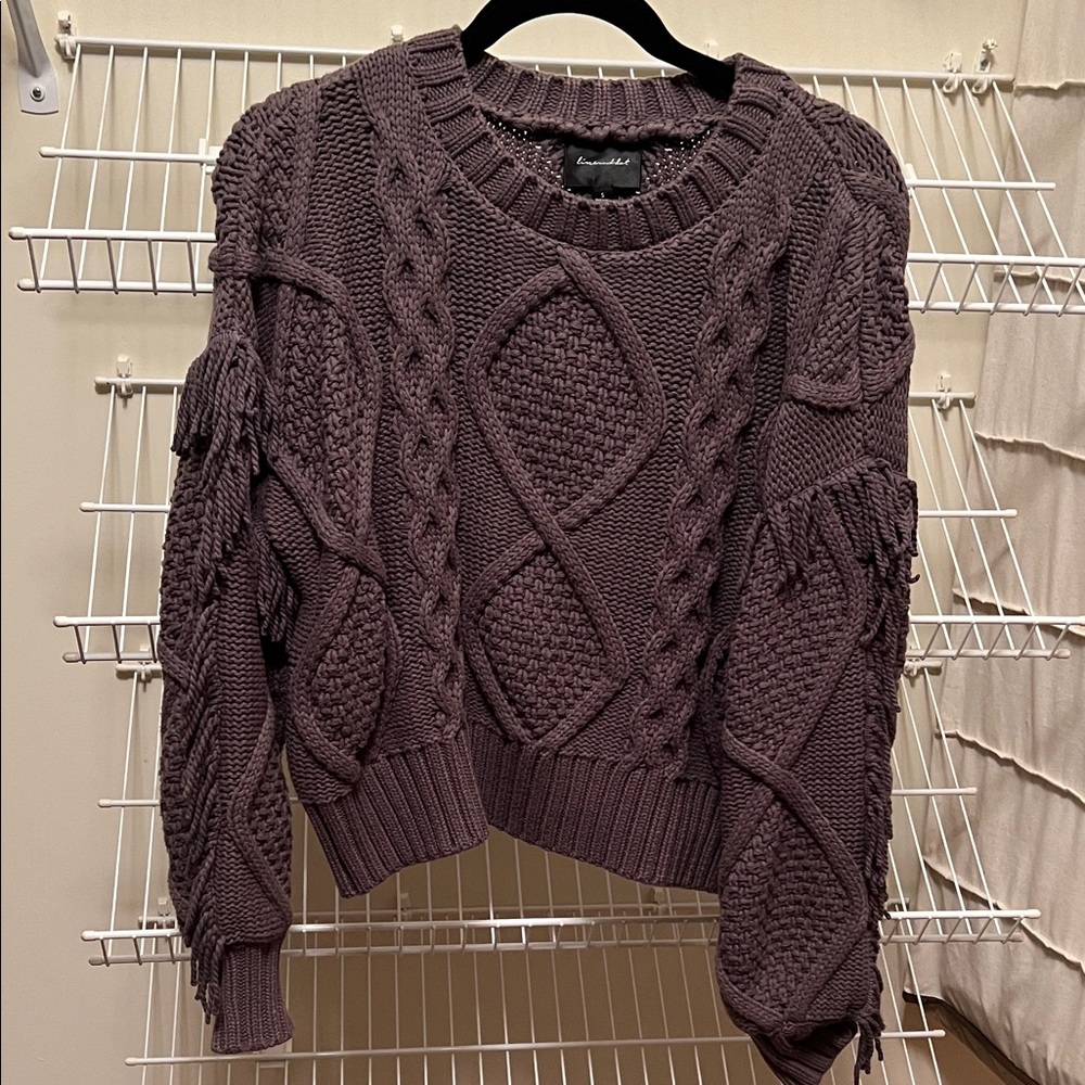 Line and Dot Chunky Knit Cable Sweater in Gunmetal Gray